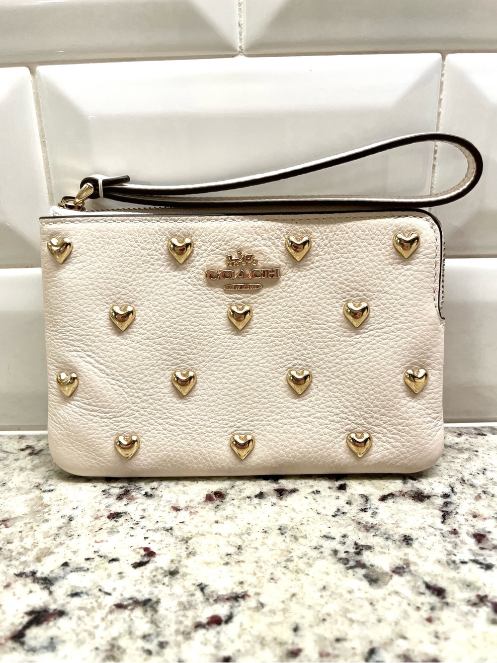 Coach Corner Zip Wristlet with Heart Rivets NWT